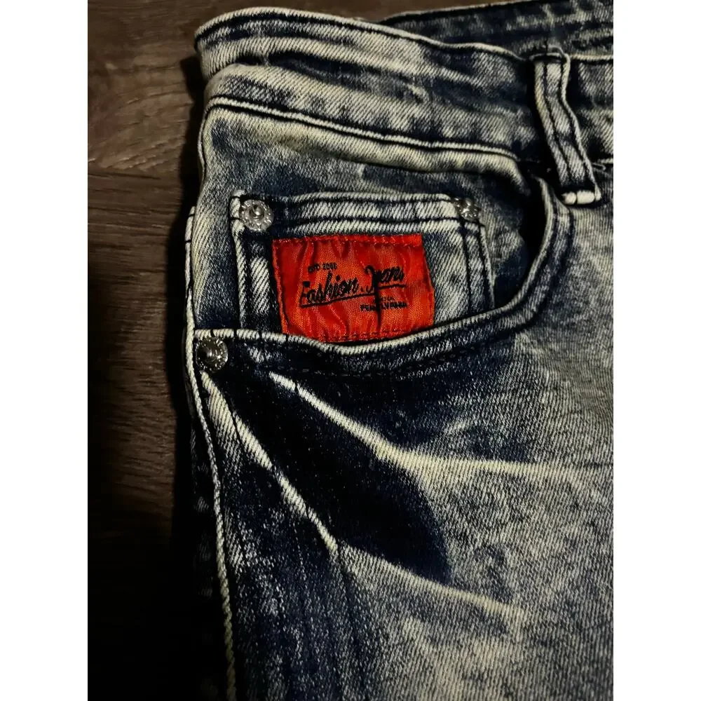 BIEPA Jeans Men’s Size 38 Distressed Moto Graffiti Skinny Jeans